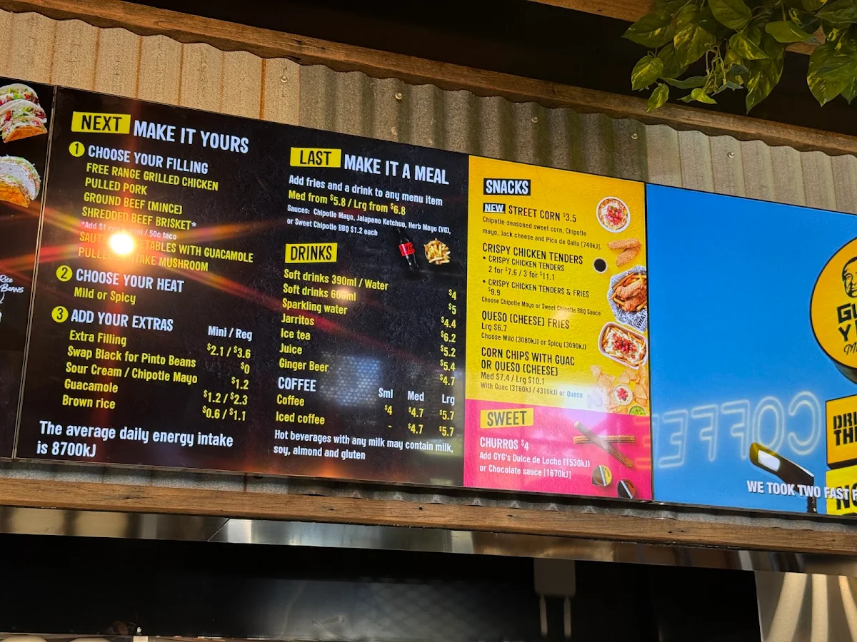 Menu, Guzman y Gomez - Carlingford