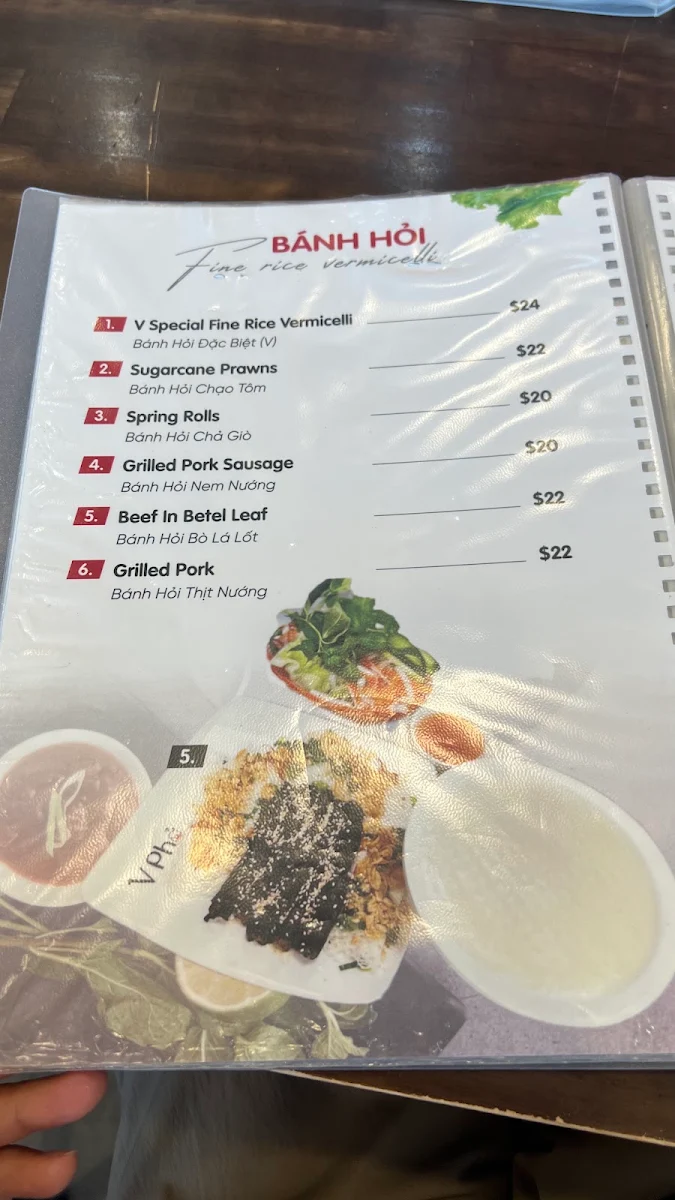 Menu, V Pho