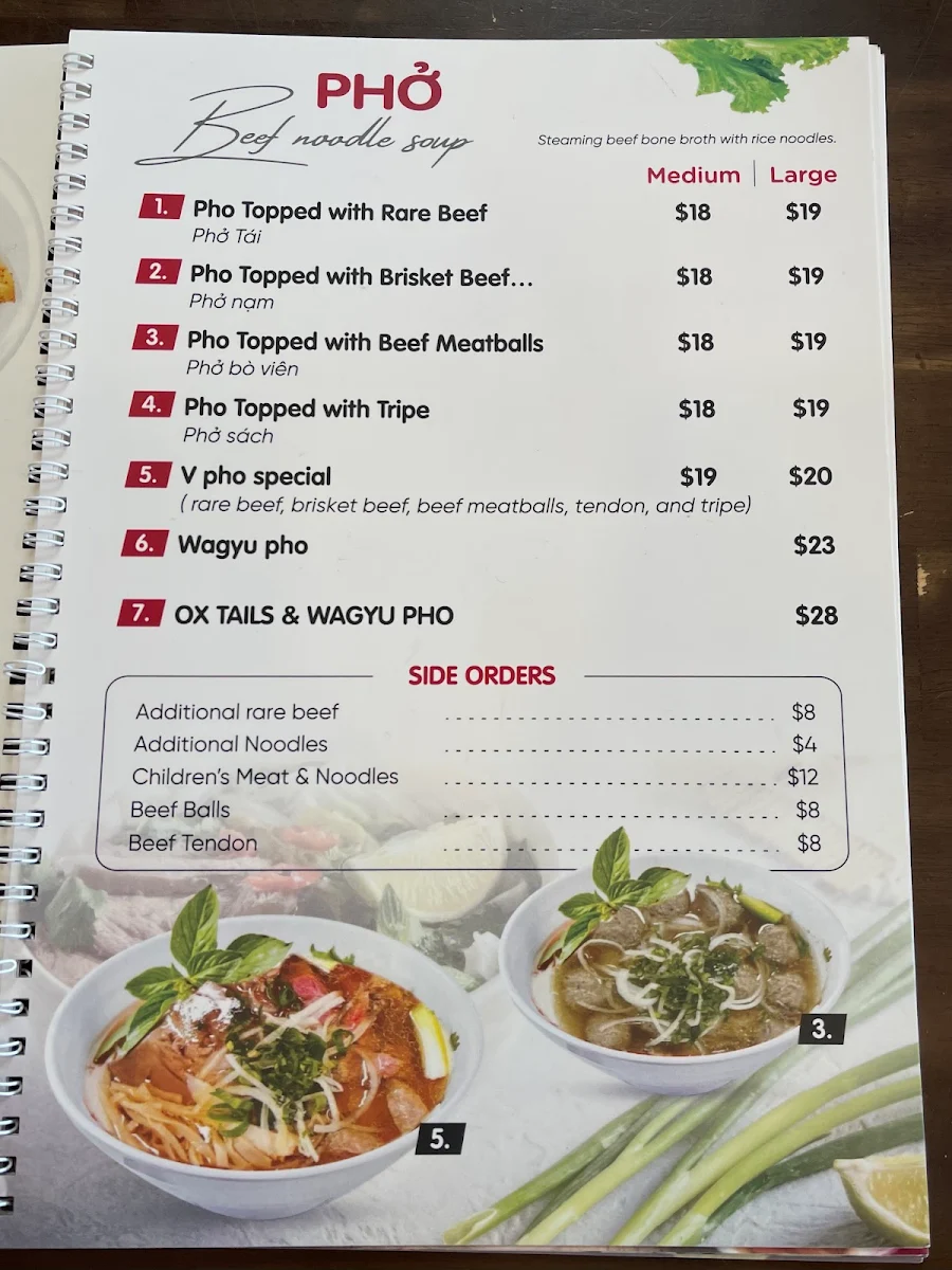 Menu, V Pho