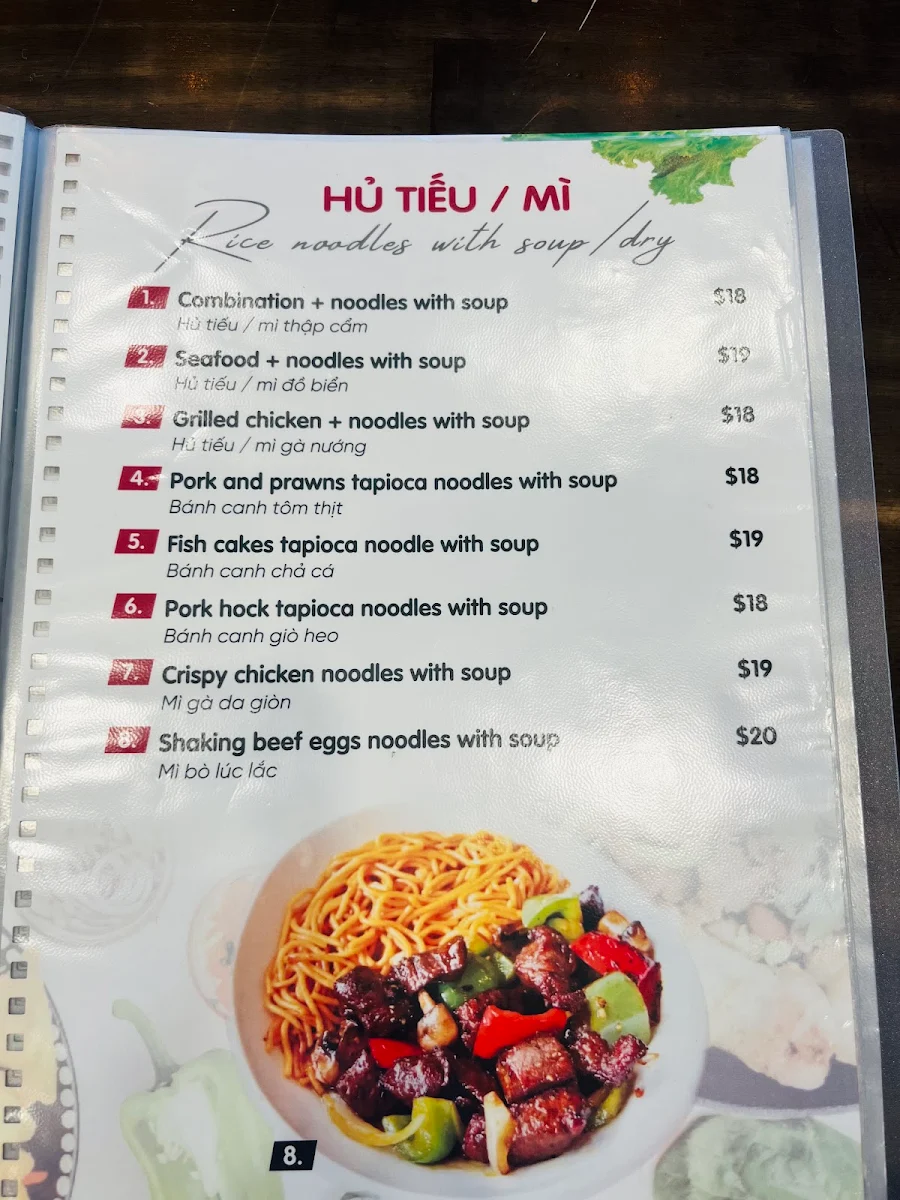 Menu, V Pho