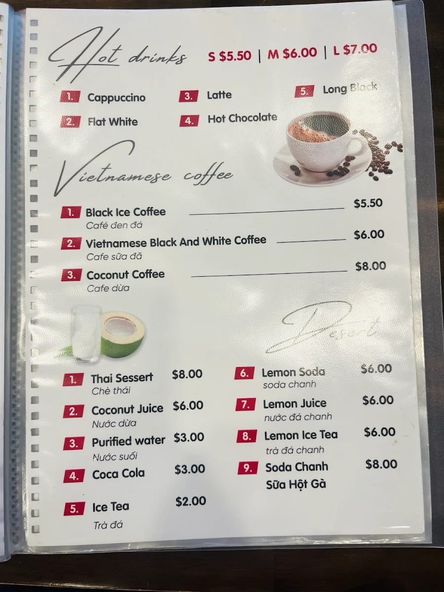 Menu, V Pho