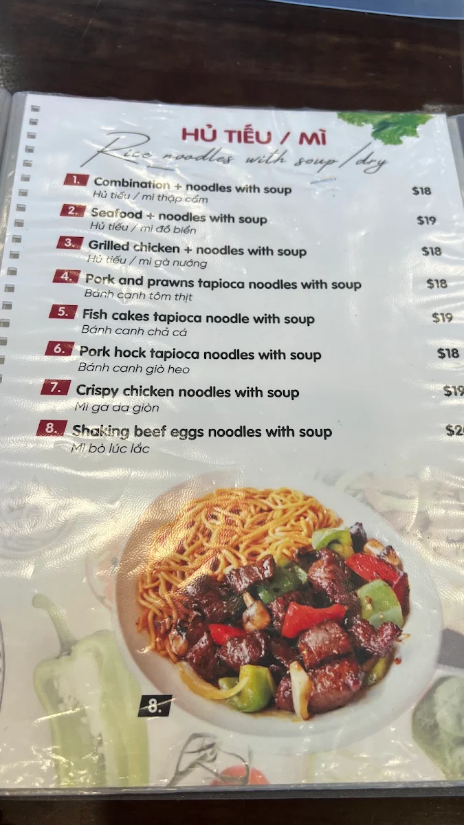 Menu, V Pho