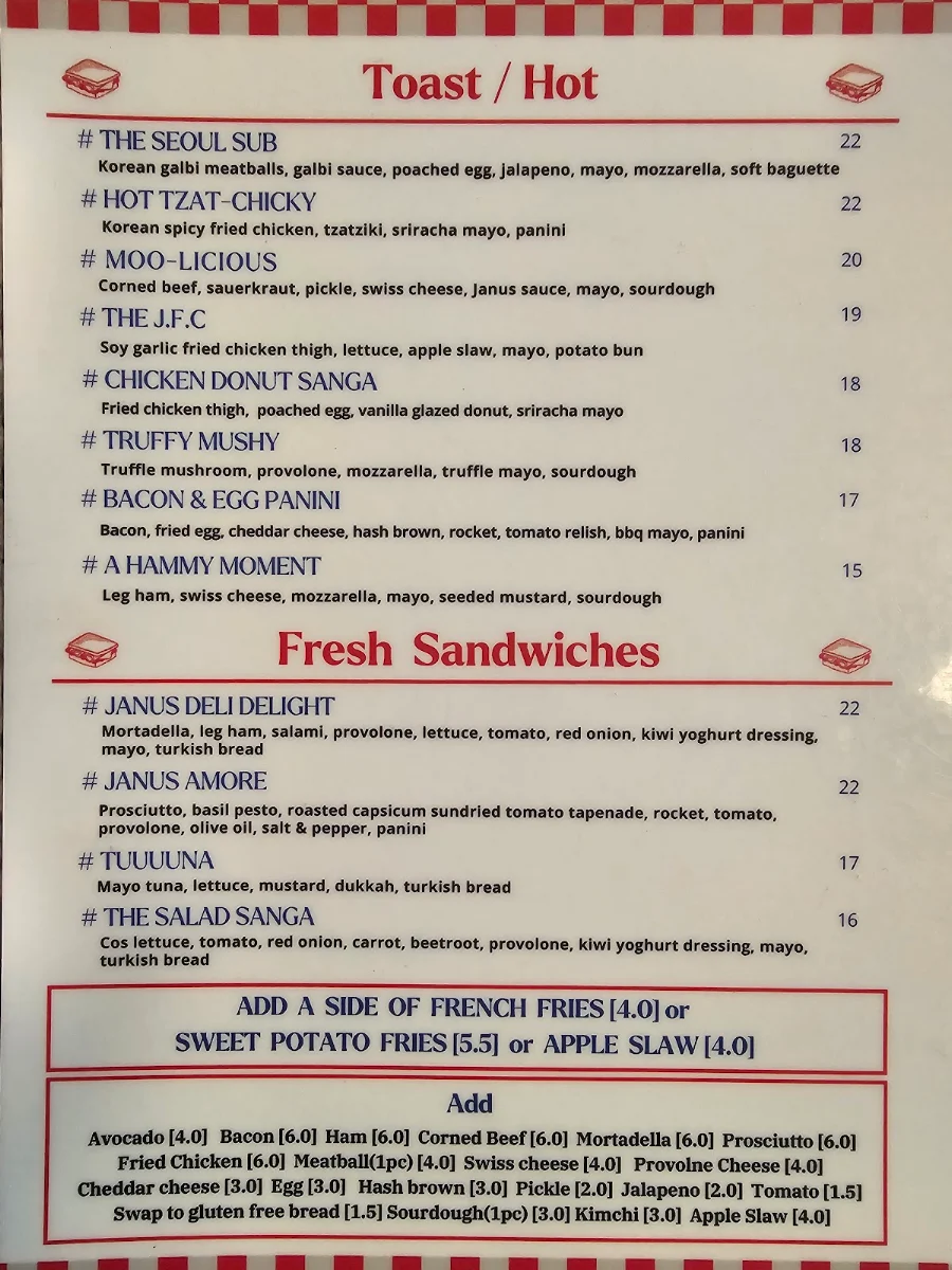 Menu, Janus Deli Slacks Creek