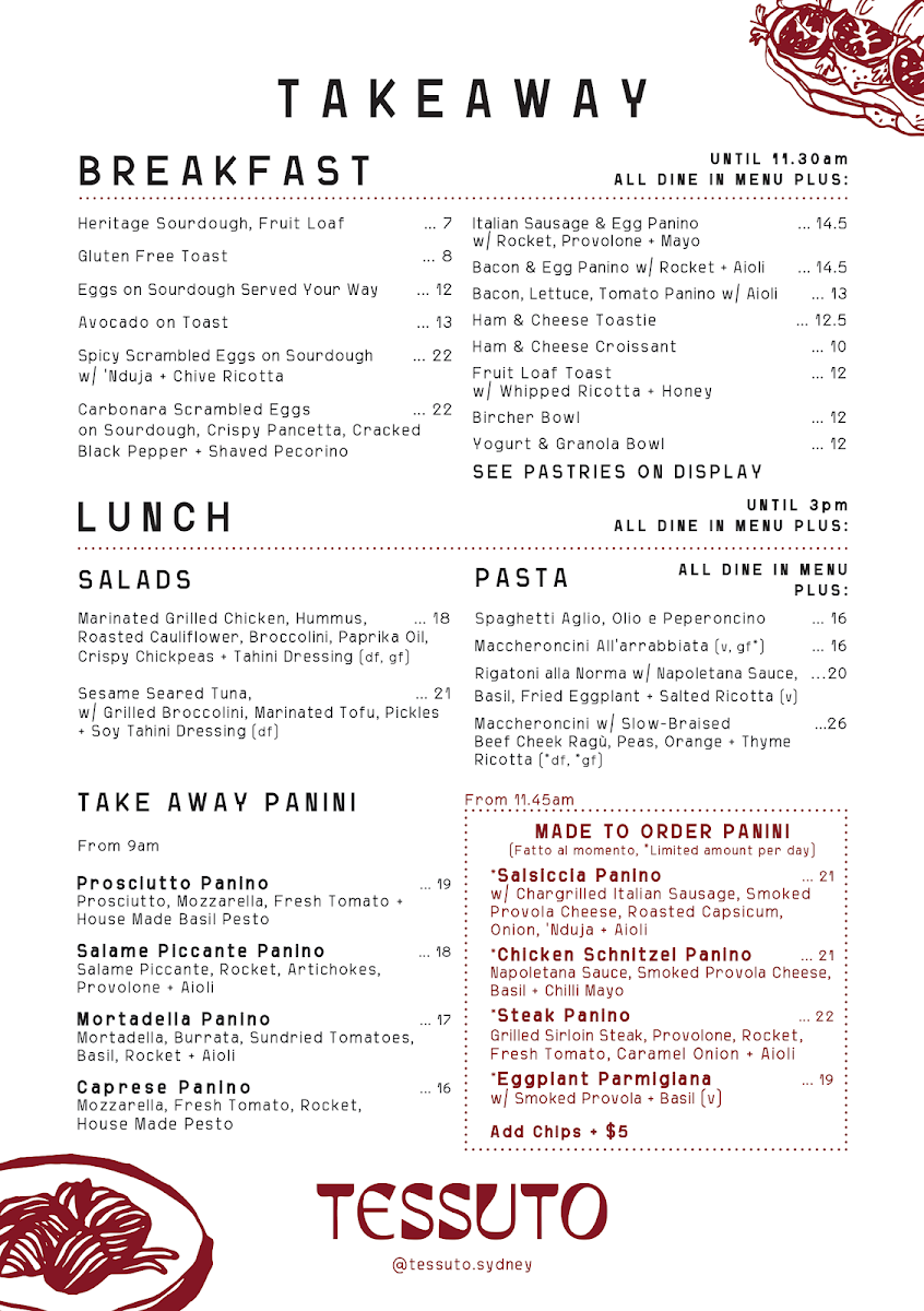 Menu, Tessuto