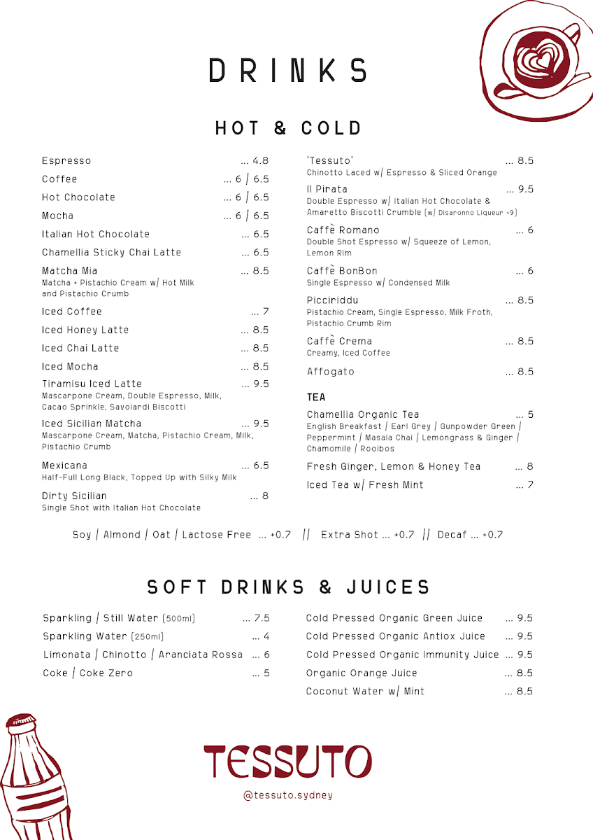 Menu, Tessuto
