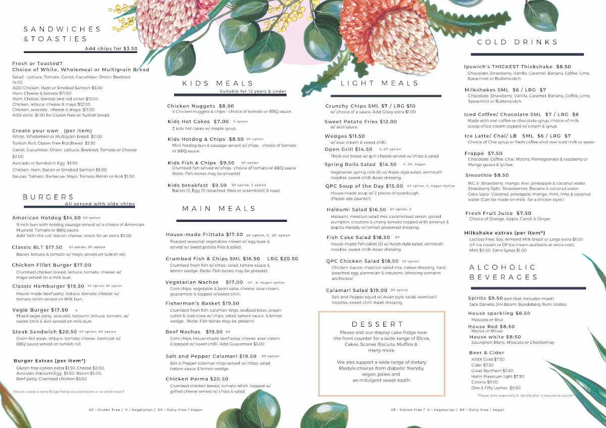 Menu, Queens Park Cafe & Kiosk
