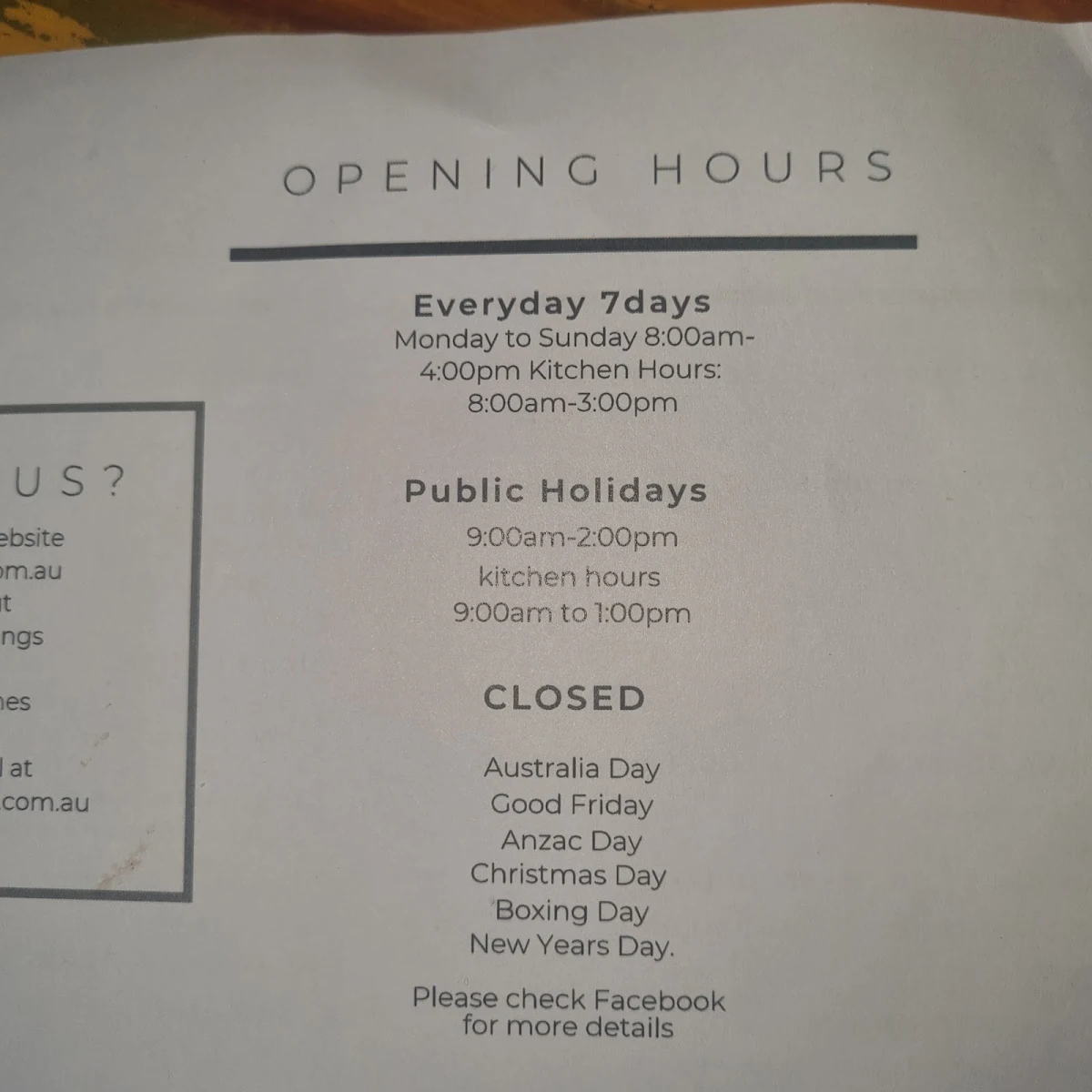 Menu, Queens Park Cafe & Kiosk