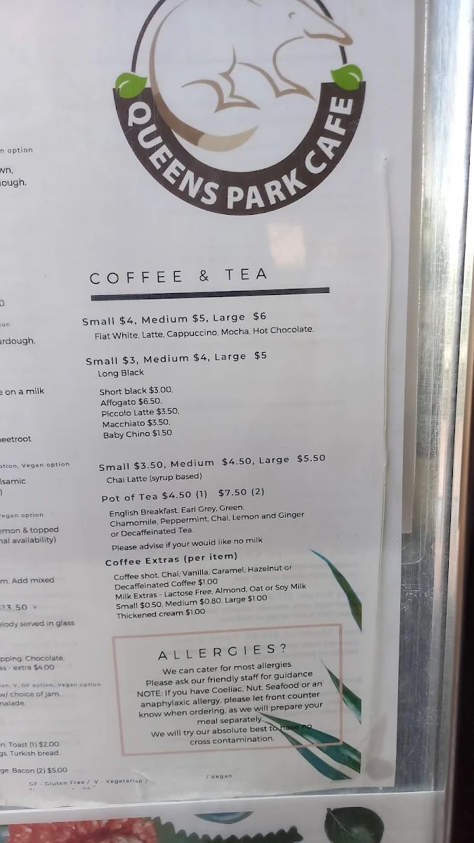 Menu, Queens Park Cafe & Kiosk