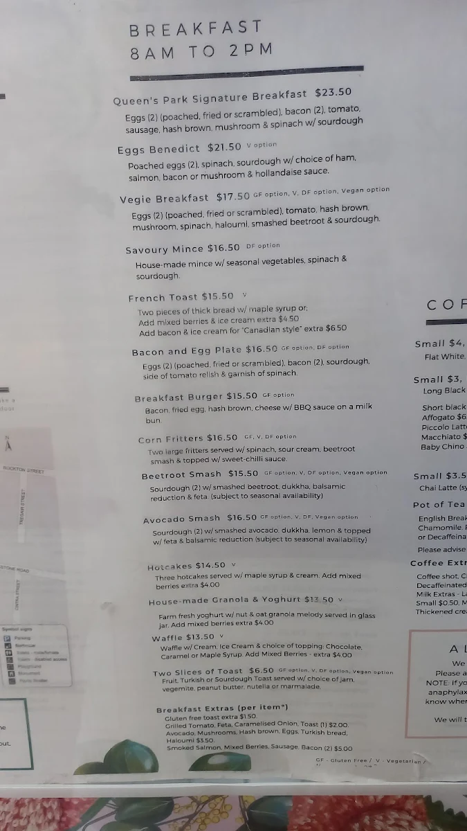 Menu, Queens Park Cafe & Kiosk