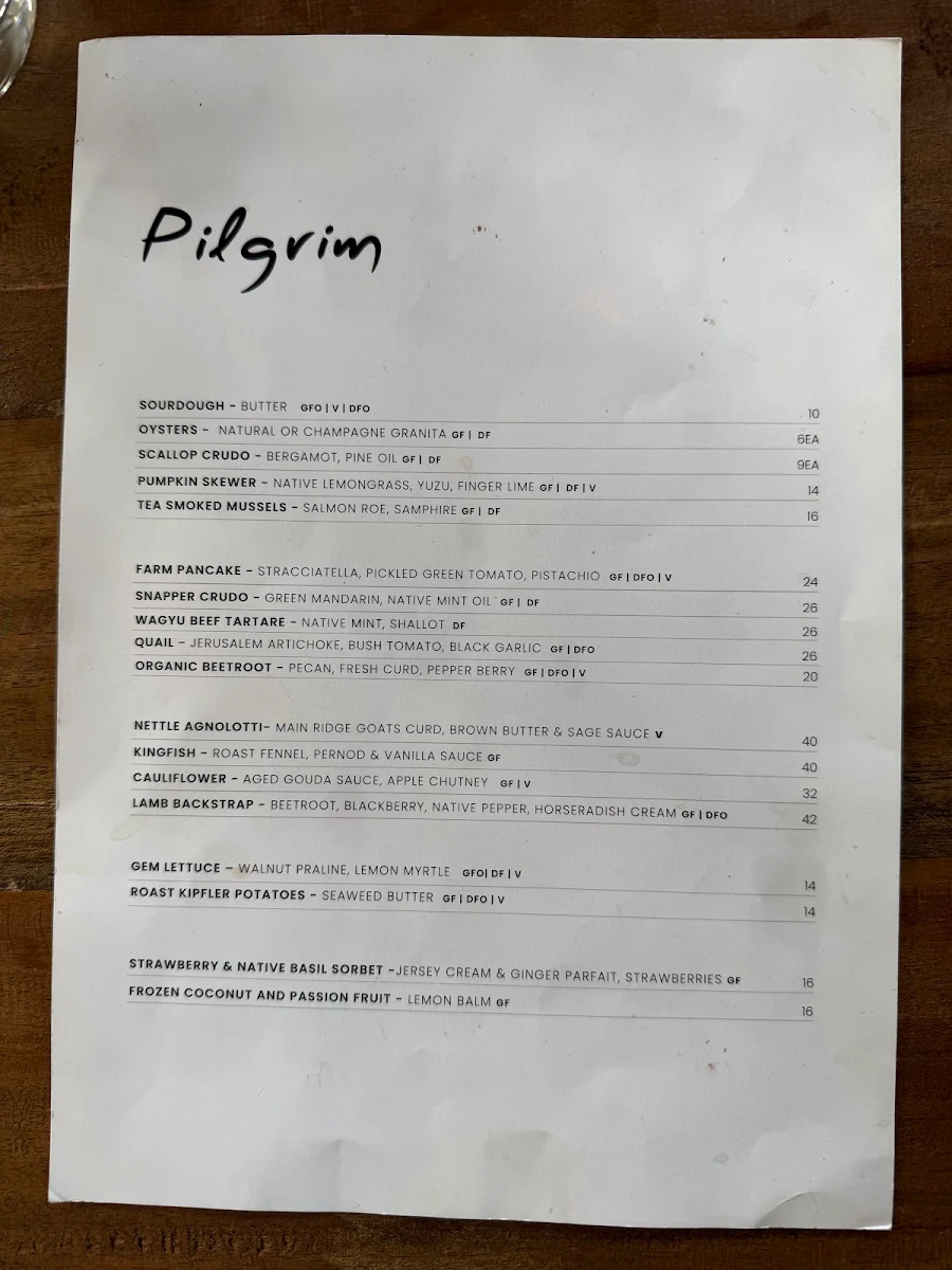 Menu, Pilgrim Dining