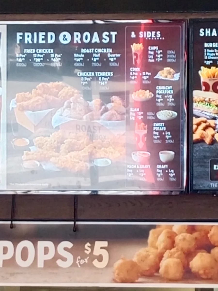 Menu, Red Rooster Camp Hill