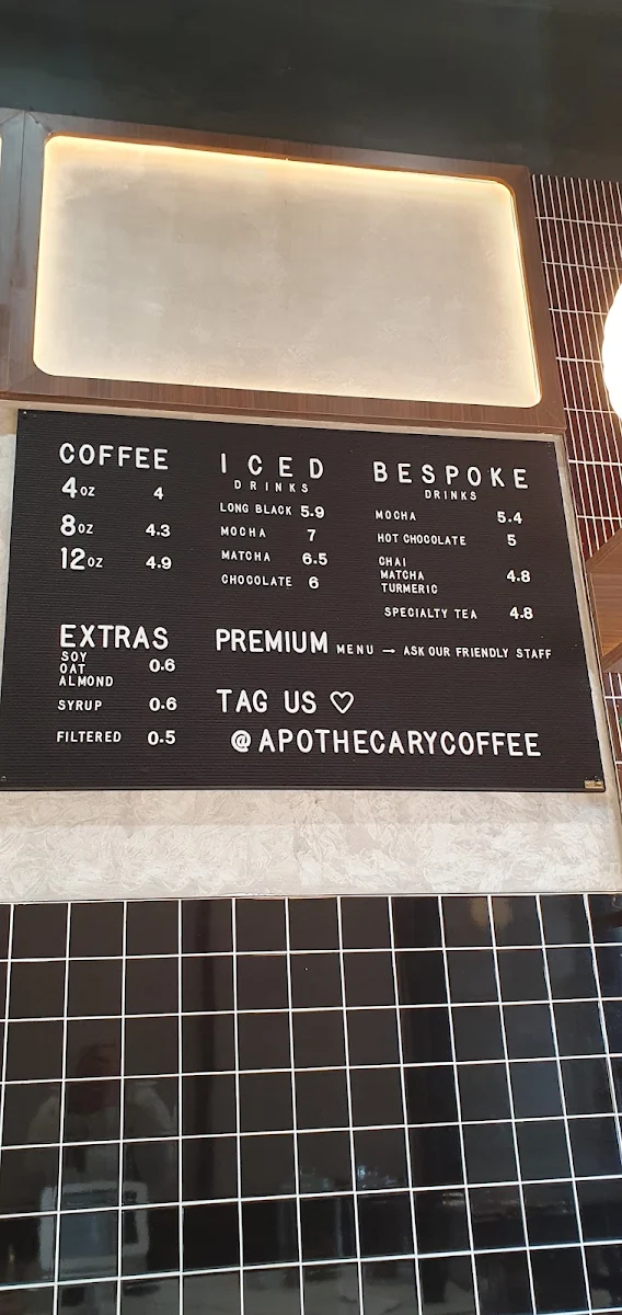 Menu, Apothecary Coffee St Leonards