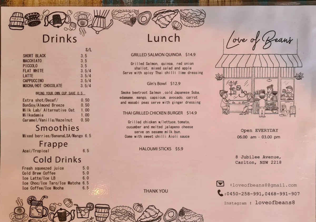 Menu, LOB Cafe