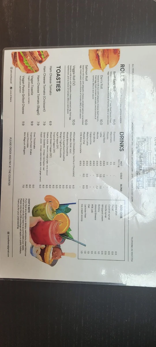 Menu, LOB Cafe