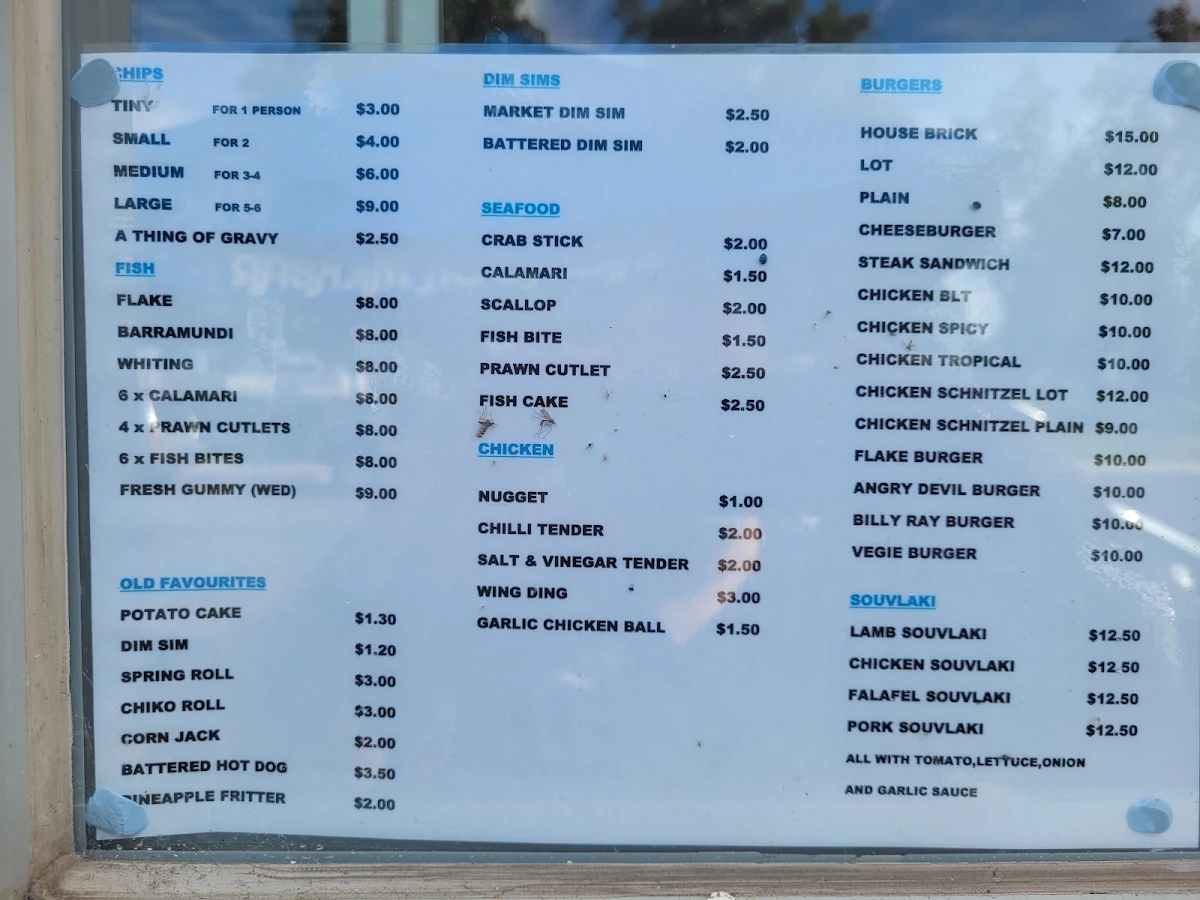Menu, Yarragon Milk Bar