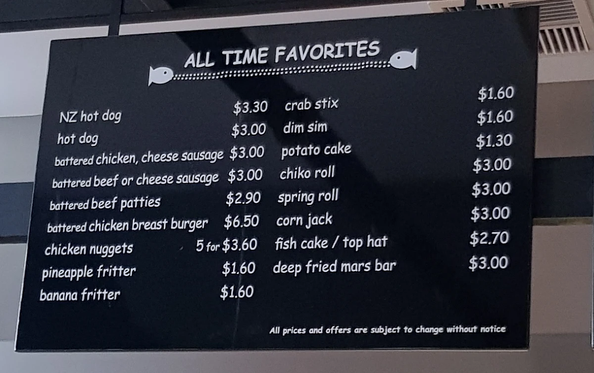 Menu, The Slippery Eel