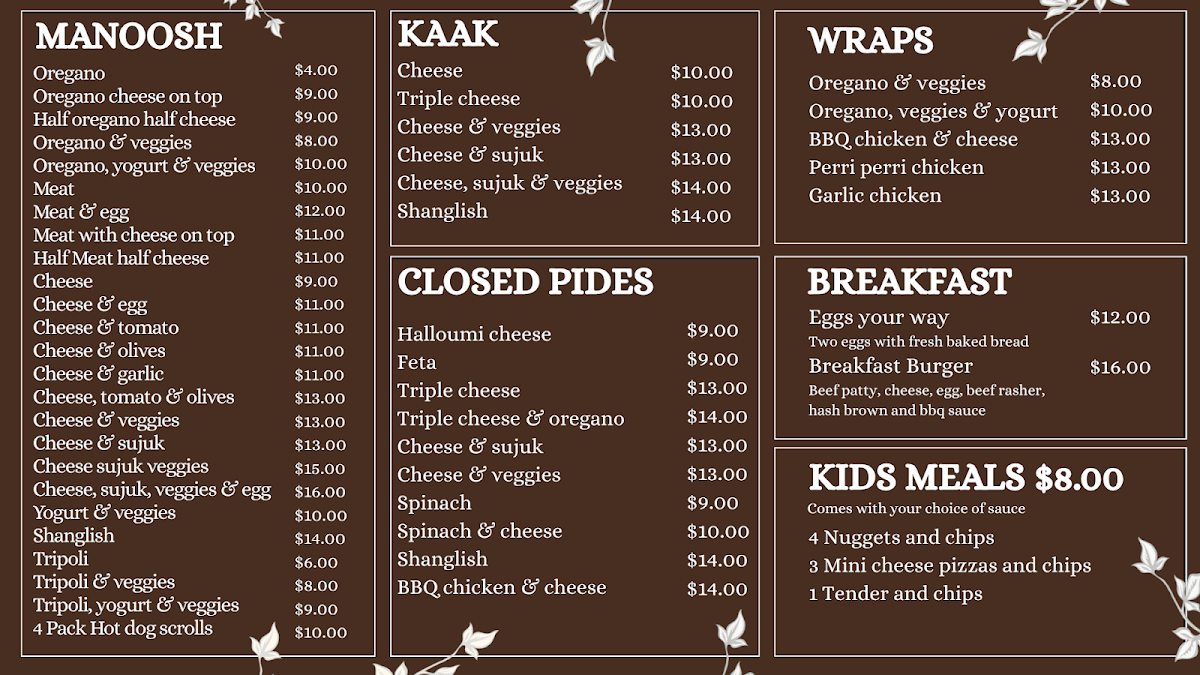 Menu, Halloumiz Manoosh