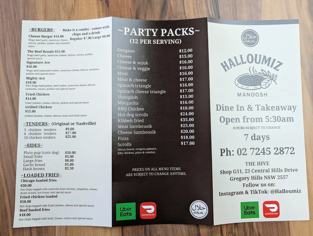 Menu, Halloumiz Manoosh