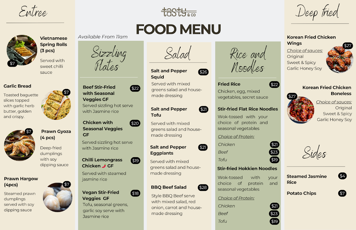 Menu, Tasty & Co
