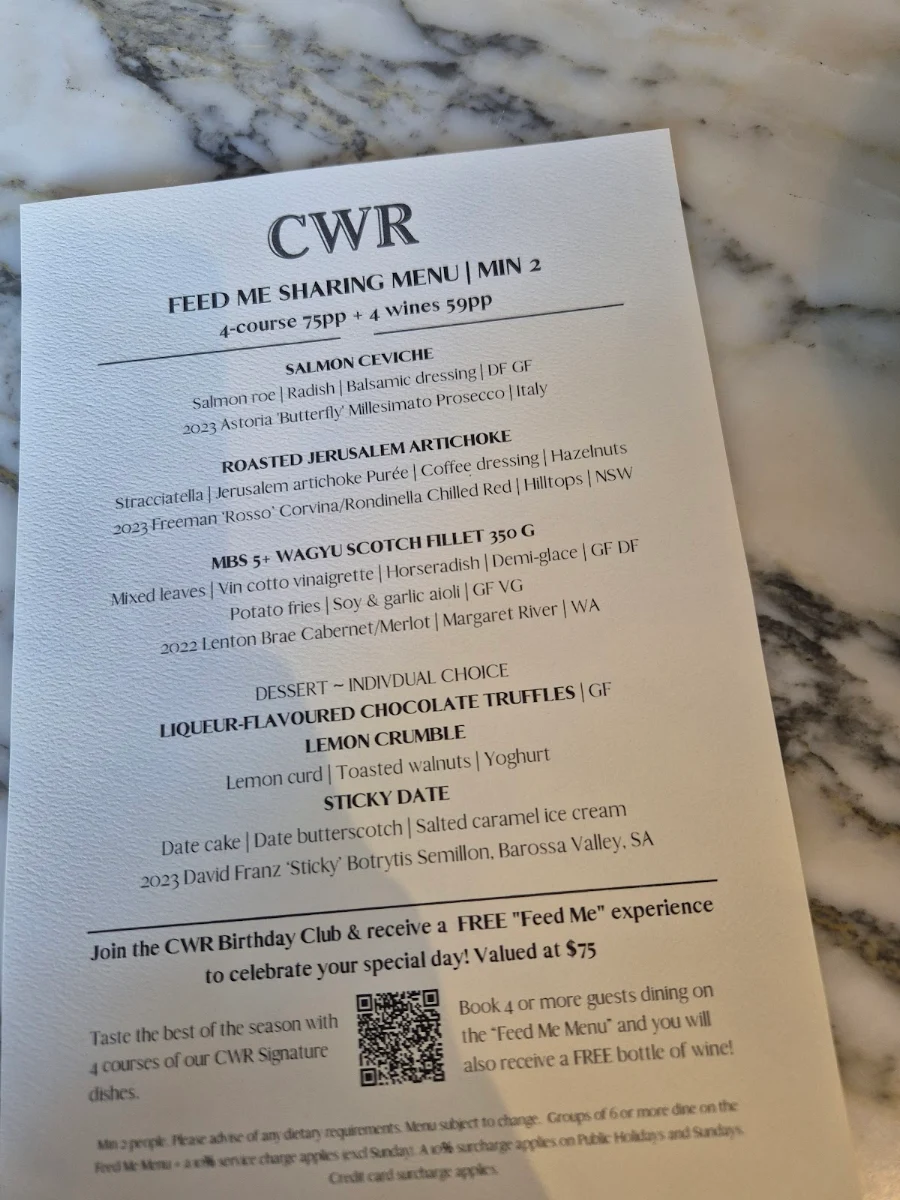 Menu, Coogee Wine Room - Restaurant & Bar
