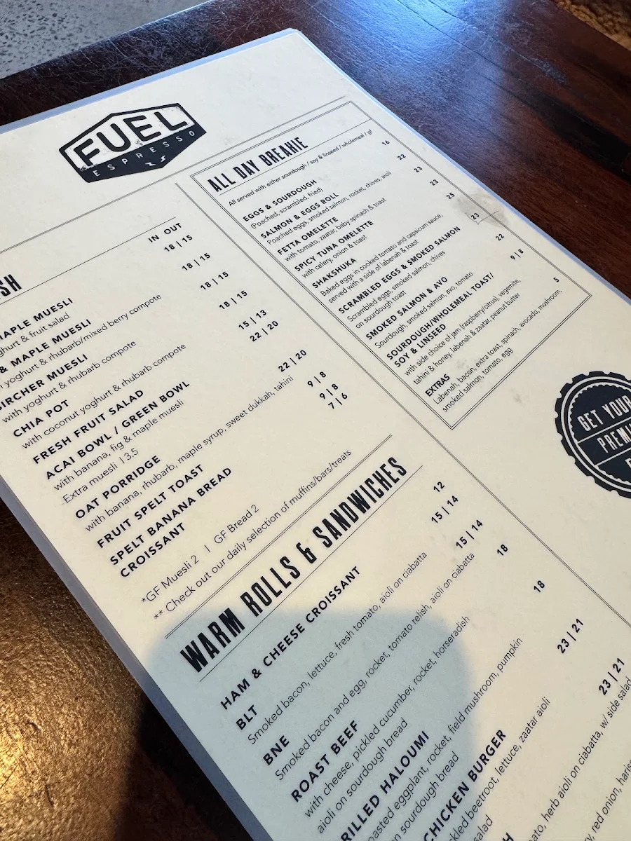 Menu, Fuel Espresso Bar