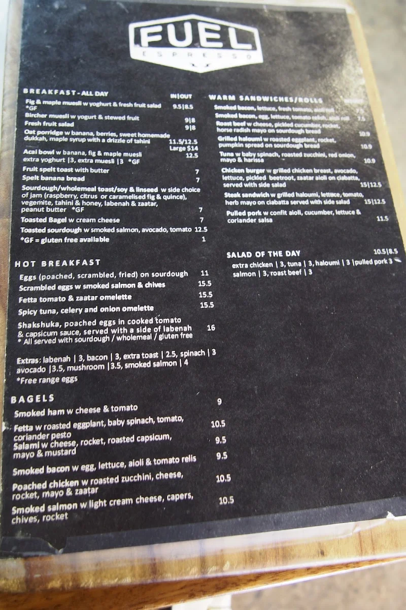 Menu, Fuel Espresso Bar