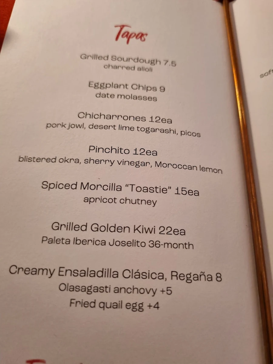 Menu, Bistrot Bisou