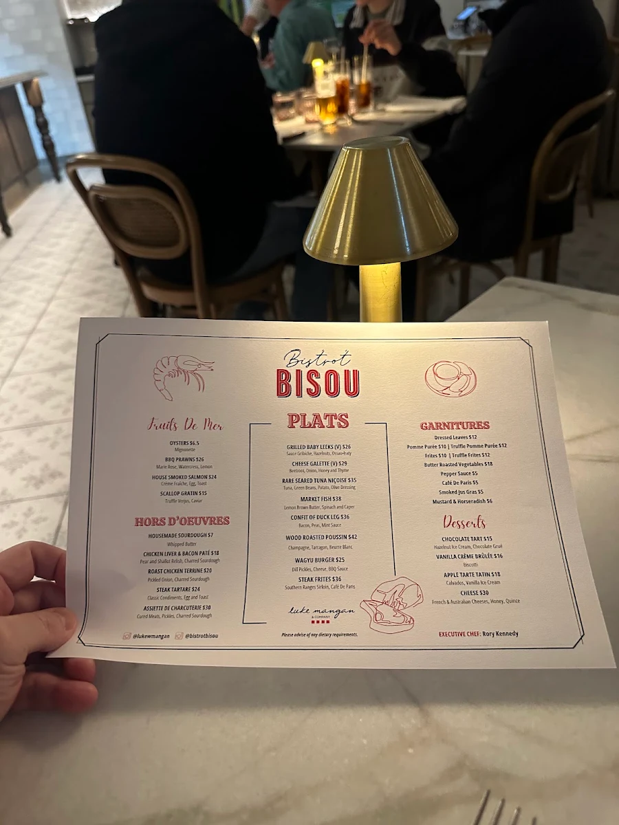 Menu, Bistrot Bisou