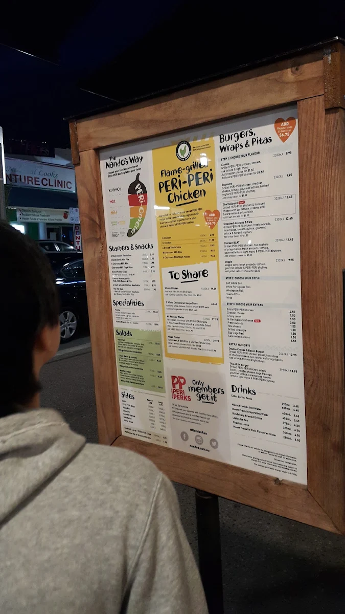 Menu, Nando's Australia Fair
