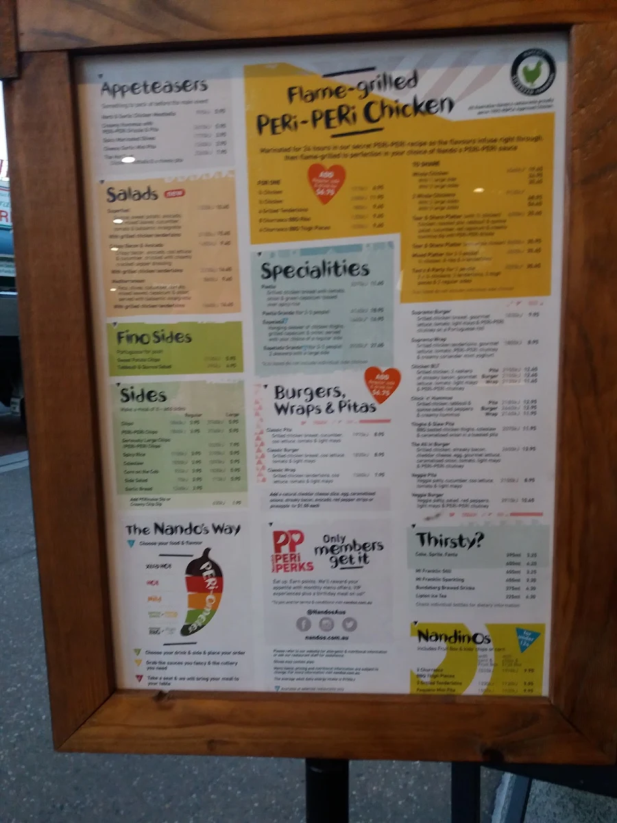 Menu, Nando's Australia Fair