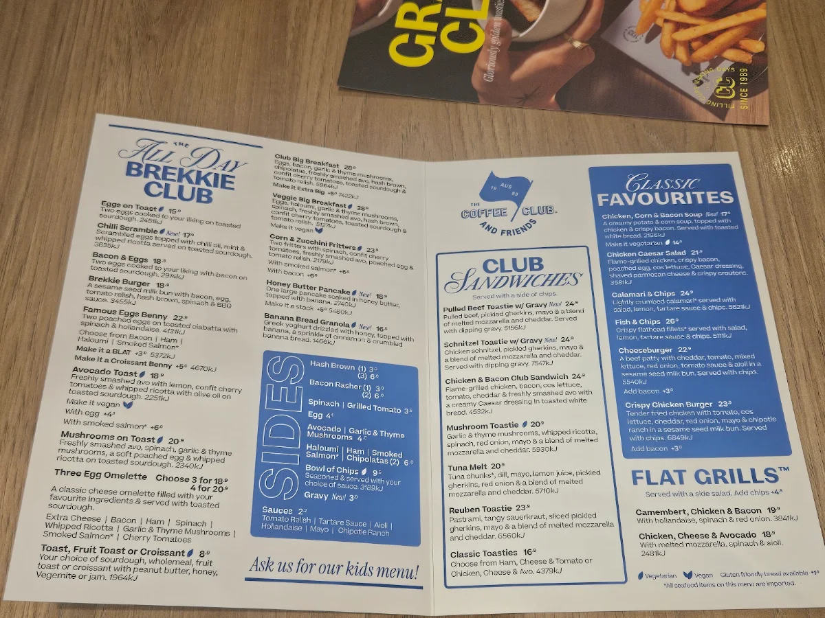 Menu, The Coffee Club