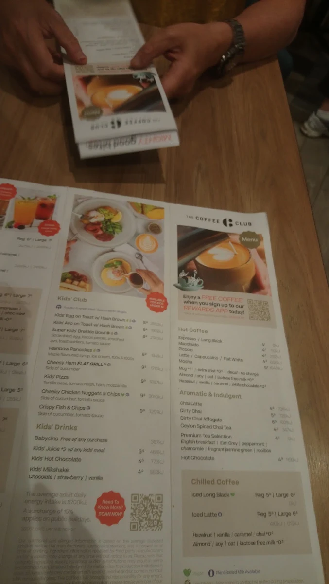 Menu, The Coffee Club