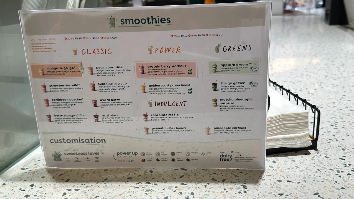 Menu, Jamba Melbourne Central
