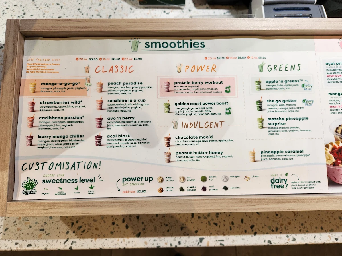Menu, Jamba Melbourne Central