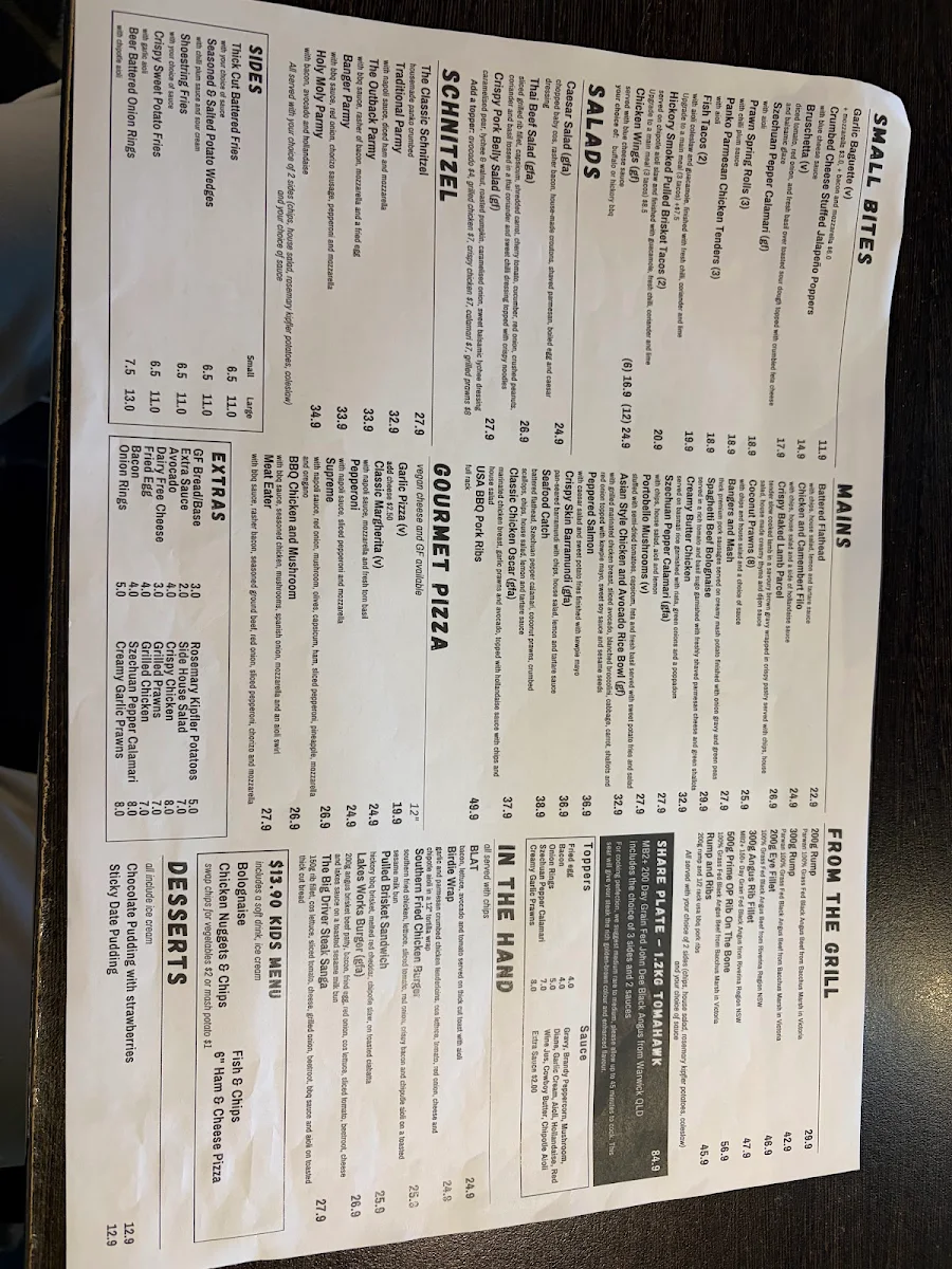 Menu, Windaroo Lakes Golf Club