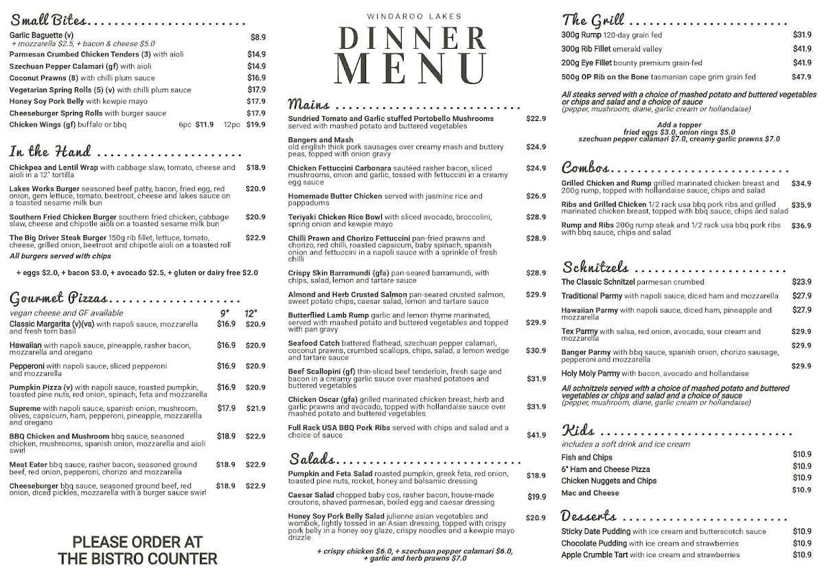 Menu, Windaroo Lakes Golf Club