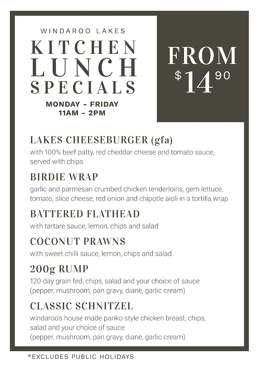 Menu, Windaroo Lakes Golf Club
