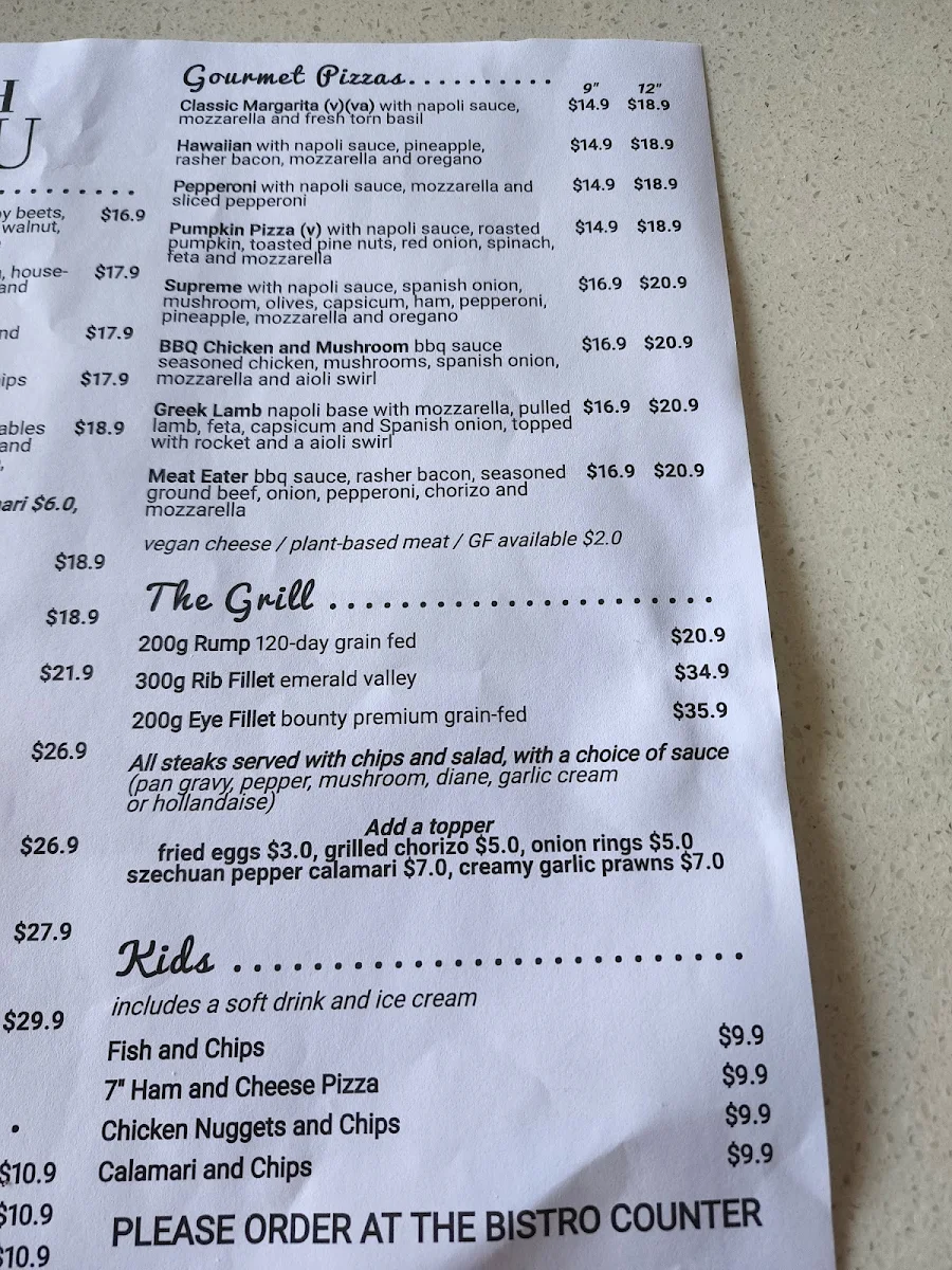 Menu, Windaroo Lakes Golf Club