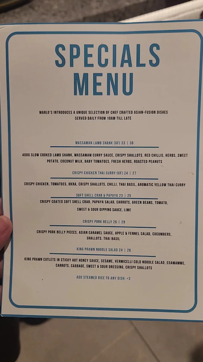 Menu, Marlo's All Day