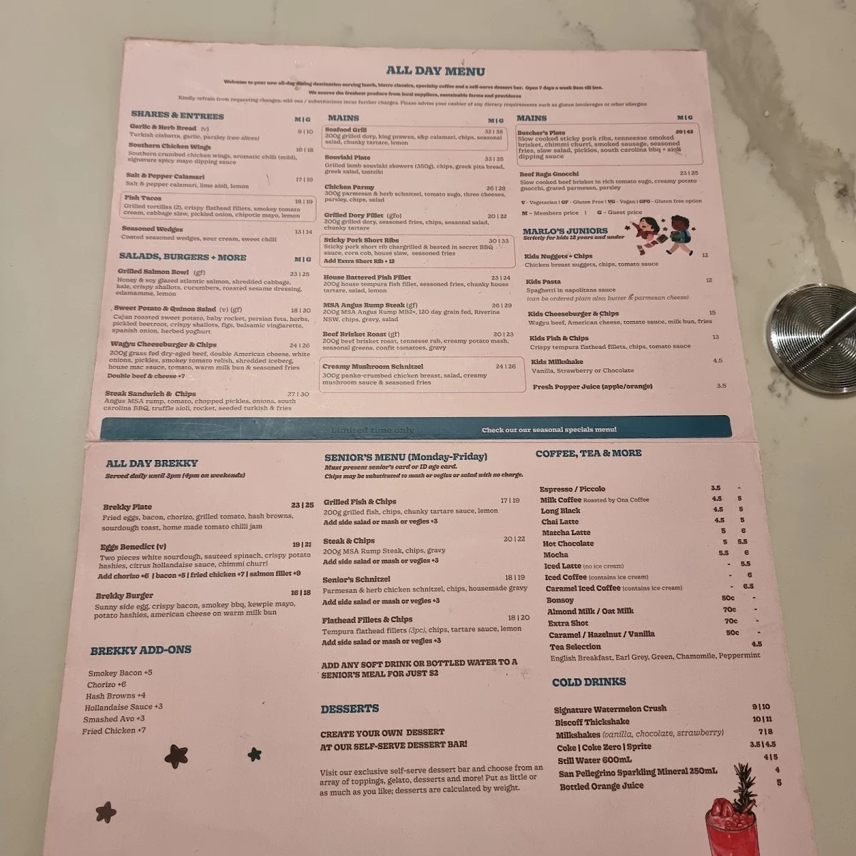 Menu, Marlo's All Day