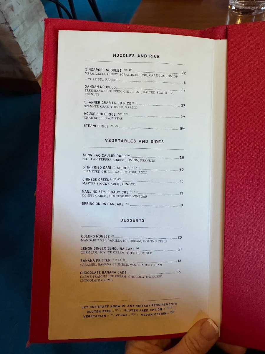 Menu, The Albert Park Hotel