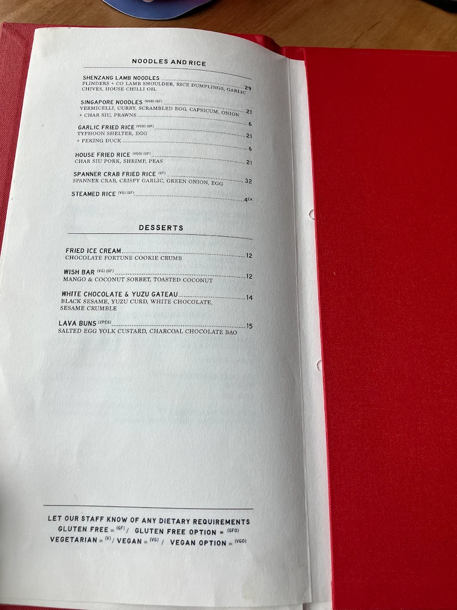 Menu, The Albert Park Hotel