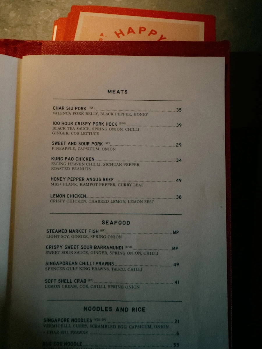 Menu, The Albert Park Hotel