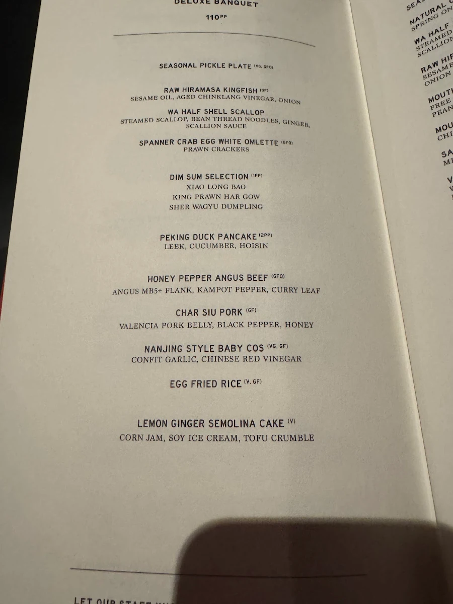 Menu, The Albert Park Hotel