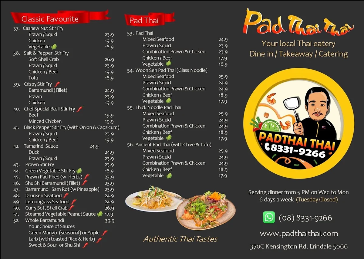 Menu, Pad Thai Thai