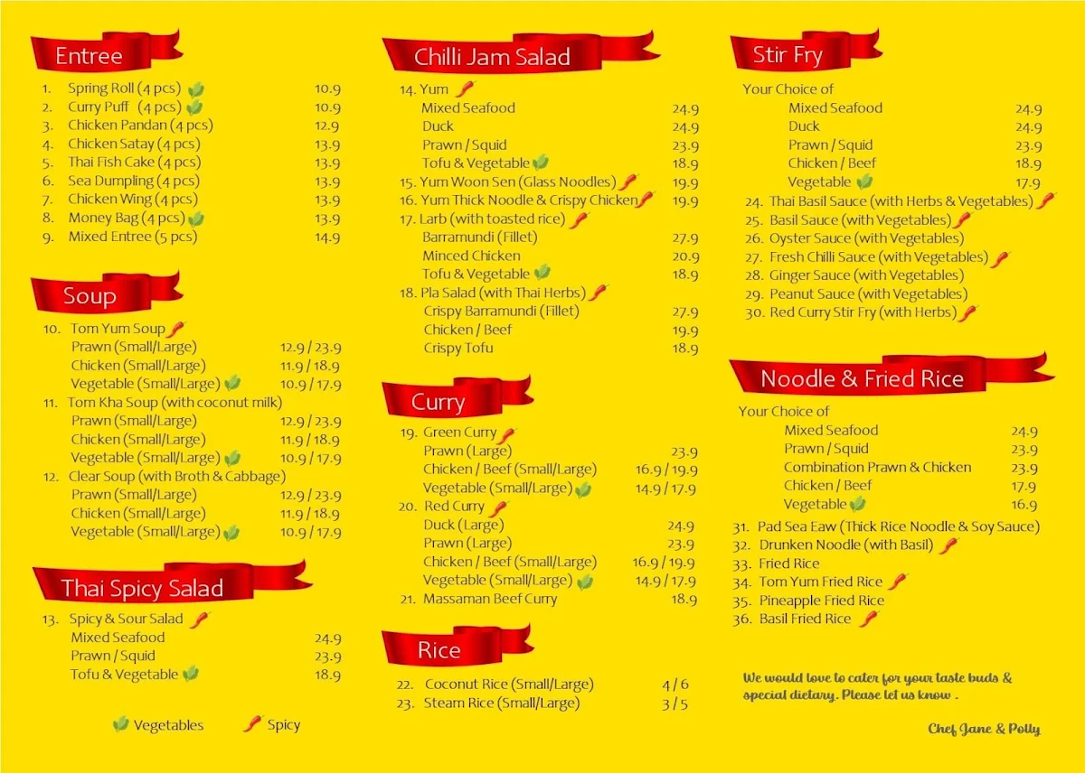 Menu, Pad Thai Thai