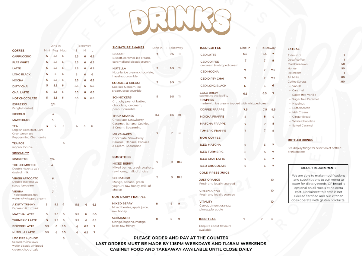Menu, Schmoffee