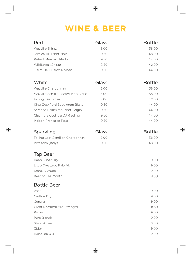 Menu, 80 Bar & Cafe