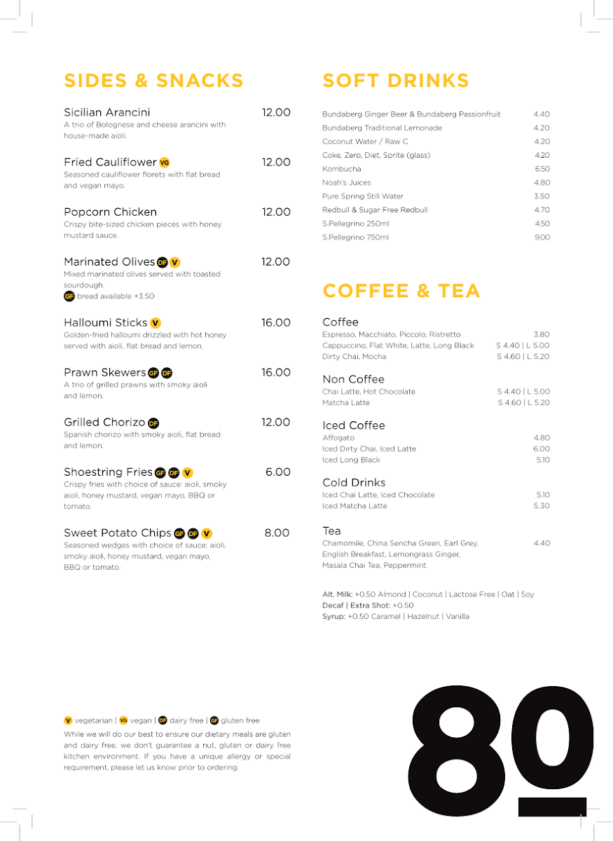 Menu, 80 Bar & Cafe