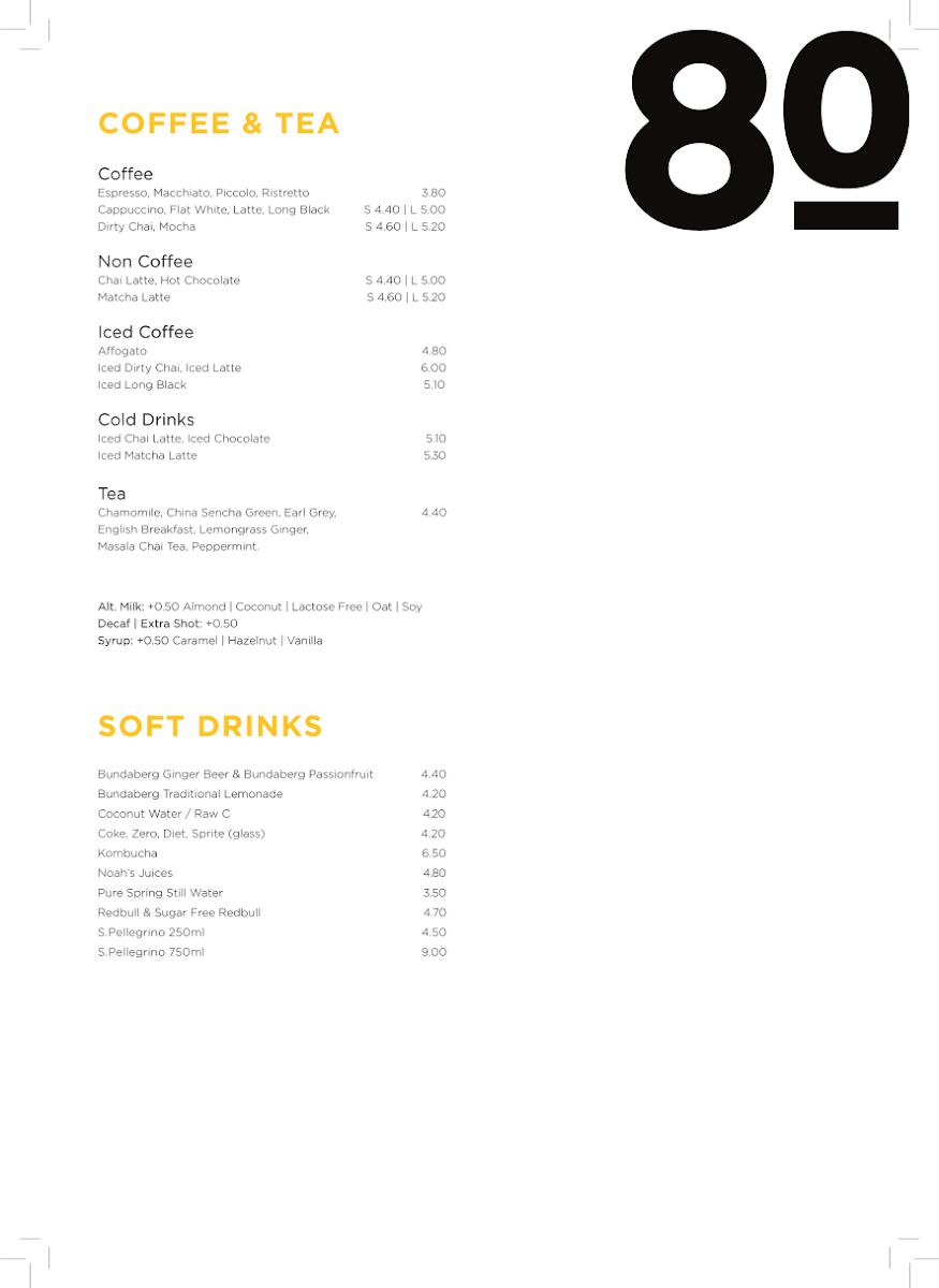Menu, 80 Bar & Cafe